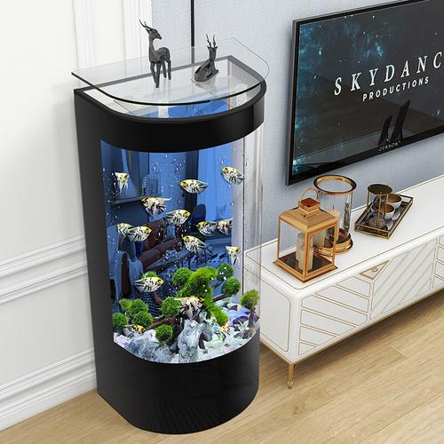 鱼缸客厅小型免换水落地家用半圆大型玻璃生态水族箱圆柱形金鱼缸 水族 打造家中流动的风景线